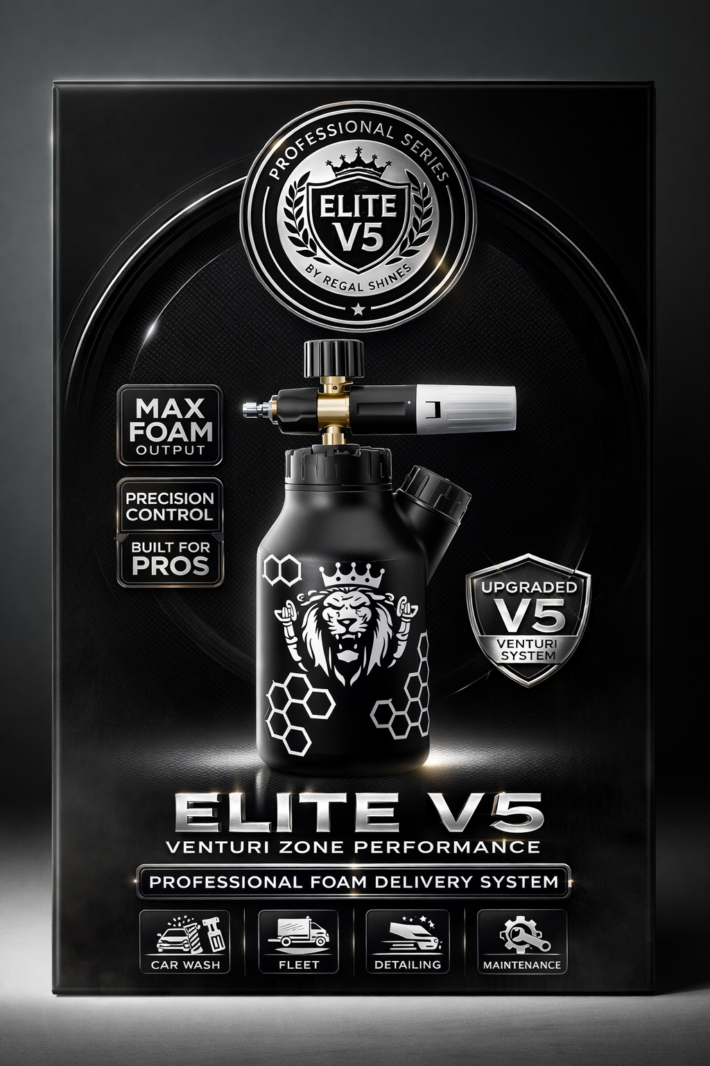 ELITE V5 FOAM CANNON.(PRO CONSTRUCTION)  Foam density control + longevity + corrosion resistance + pro-level output. WAISTLINE HOLSTER SYSTEM.