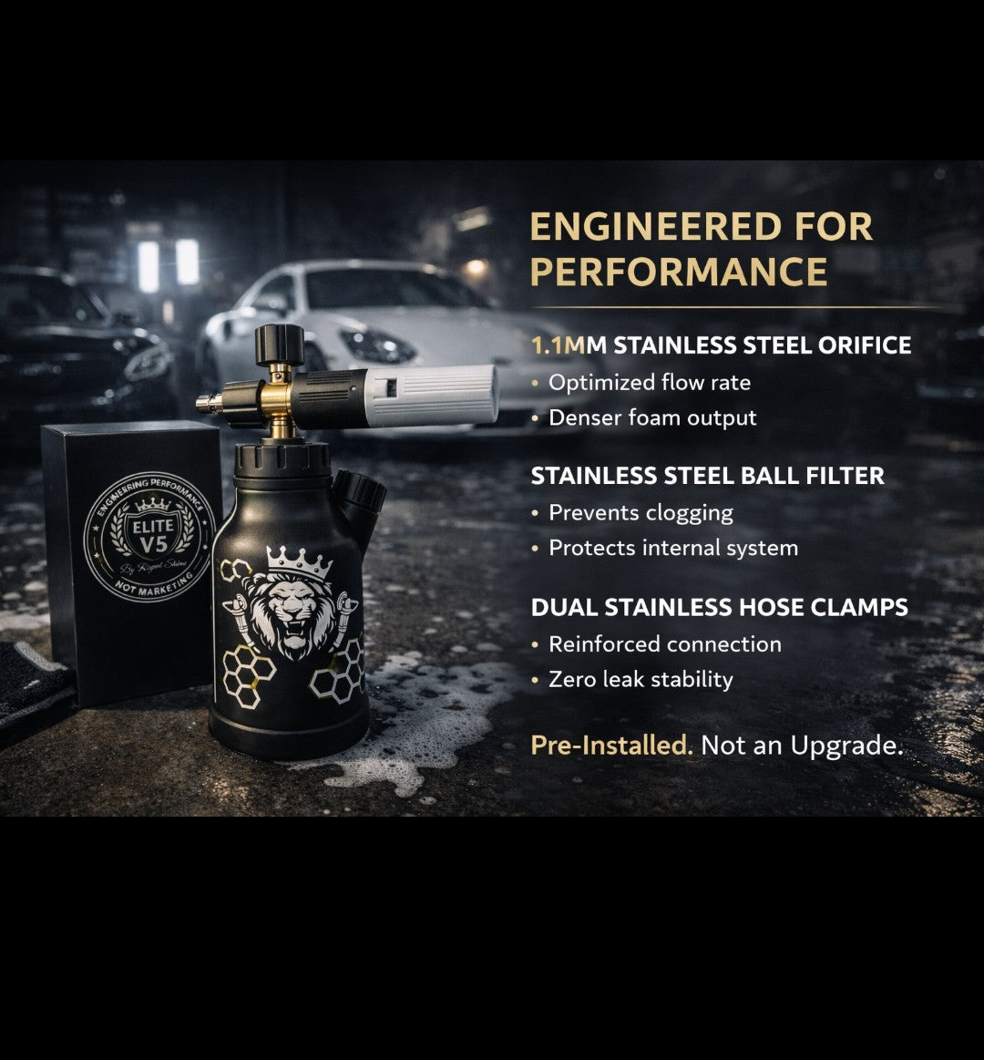 ELITE V5 FOAM CANNON.(PRO CONSTRUCTION)  Foam density control + longevity + corrosion resistance + pro-level output. WAISTLINE HOLSTER SYSTEM.