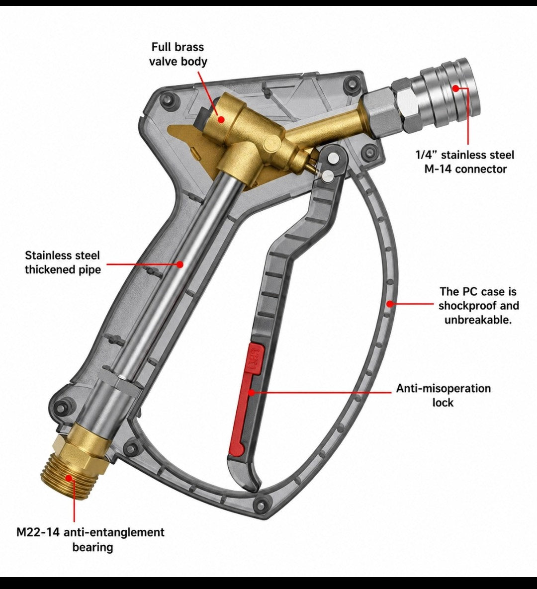 NEWLEY UPGRADED "SMOKED"  PW GUN WITH BUILT IN SWIVEL, DUAL NOZZLE HOLDER AND "6 in 1" NOZZLE